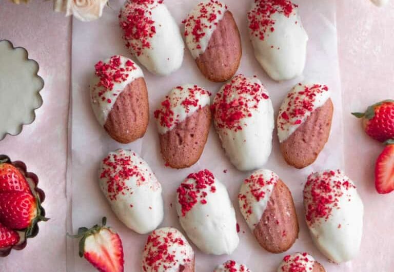Strawberry White Chocolate Madeleines